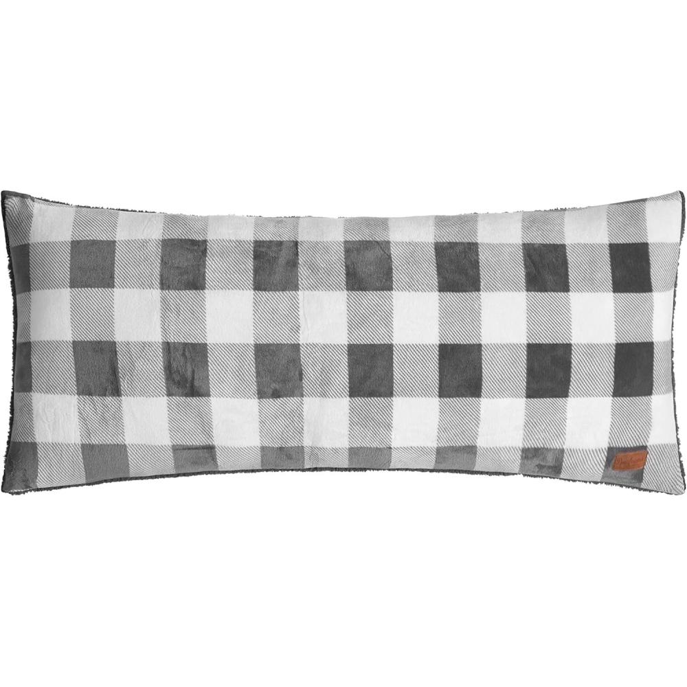 imageDearfoams Navy and White Check Plaid Full Body PillowRoyal Plush with Sherpa Reverse Fabric 48quotx20quot Long PillowGrey and White