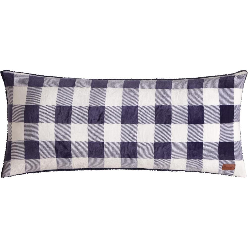 imageDearfoams Navy and White Check Plaid Full Body PillowRoyal Plush with Sherpa Reverse Fabric 48quotx20quot Long PillowNavy and White