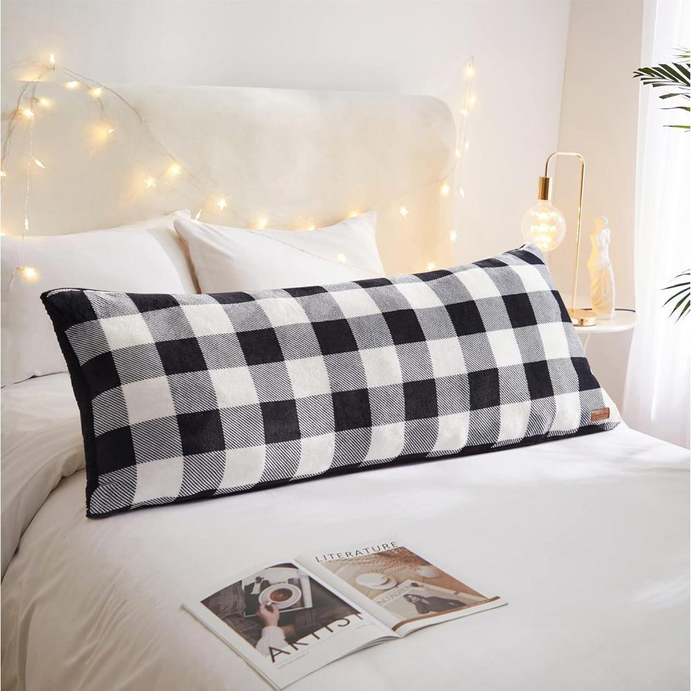 imageDearfoams Navy and White Check Plaid Full Body PillowRoyal Plush with Sherpa Reverse Fabric 48quotx20quot Long PillowWhite and Black