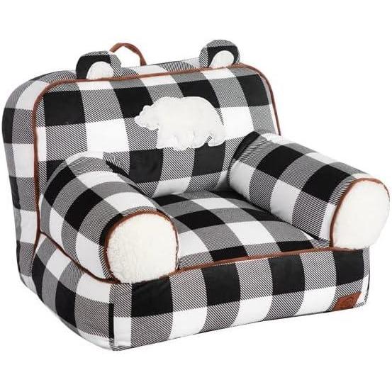 imageDearfoams Red and Black Buffalo Check Sherpa Plush Bean Bag Chair with Novelty Ears LargeBlack and White