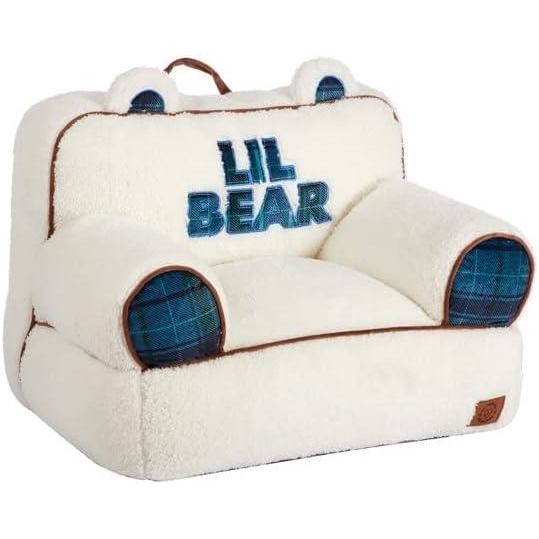 imageDearfoams Red and Black Buffalo Check Sherpa Plush Bean Bag Chair with Novelty Ears LargeWhite and Navy