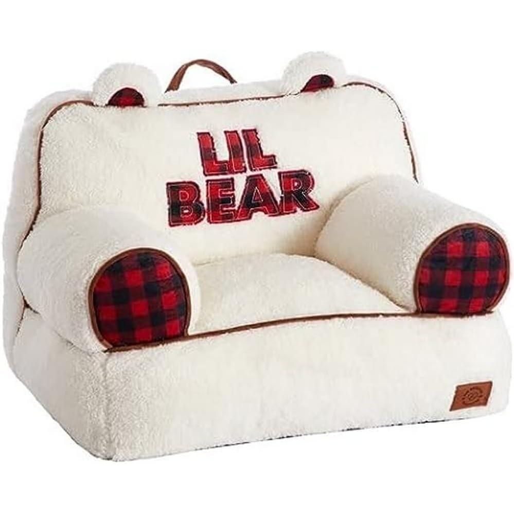 imageDearfoams Red and Black Buffalo Check Sherpa Plush Bean Bag Chair with Novelty Ears LargeWhite and Red