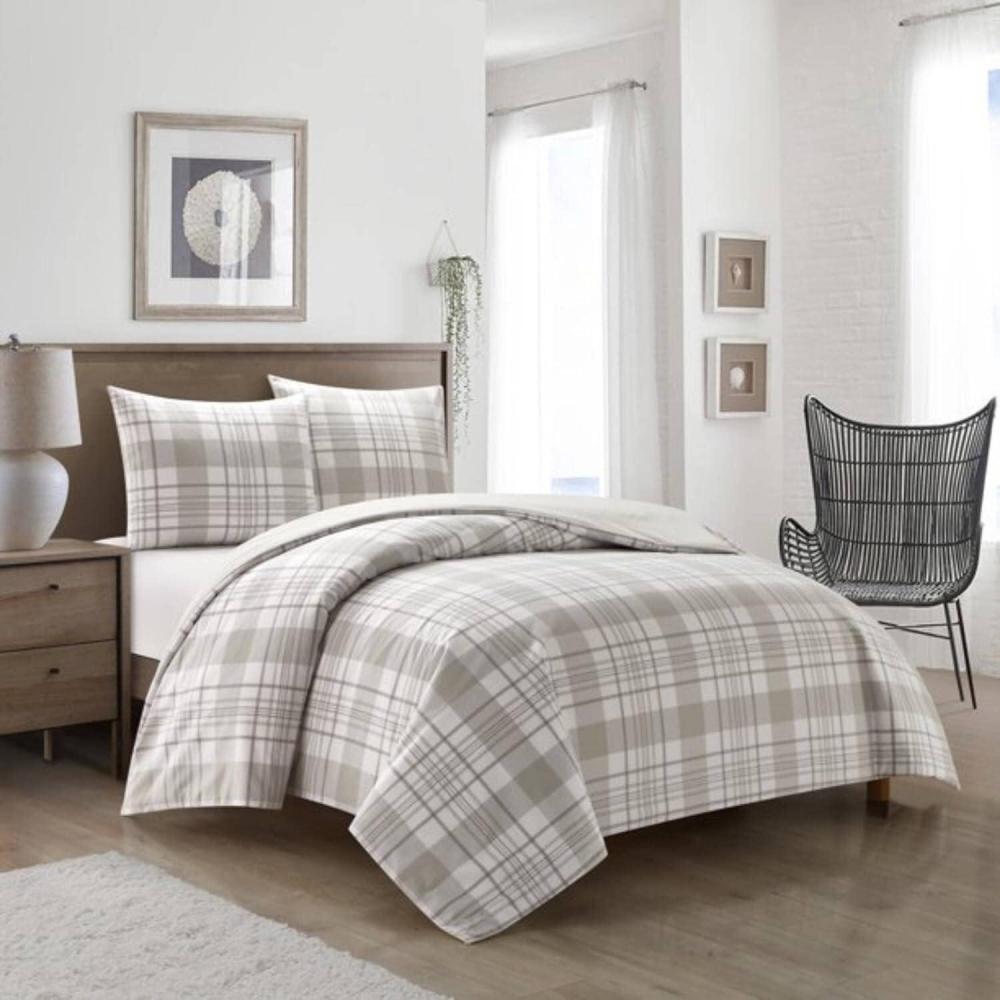 imageDearfoams Super Soft 100 Cotton Comforter Set Red Plaid FullQueenGrey