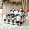 Dearfoams Red and Black Buffalo Check Sherpa Plush Bean Bag Chair with Novelty Ears, Large(Black and White)