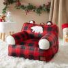 Dearfoams Red and Black Buffalo Check Sherpa Plush Bean Bag Chair with Novelty Ears, Large(Red and Black)