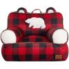 Dearfoams Red and Black Buffalo Check Sherpa Plush Bean Bag Chair with Novelty Ears, Large(Red and Black)