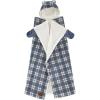Dearfoams Black and White Buffalo Check Printed Royal Plush with Sherpa Reverse Adult Hooded Throw, 50″x60″(Blue)
