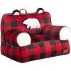 Dearfoams Red and Black Buffalo Check Sherpa Plush Bean Bag Chair with Novelty Ears, Large(Red and Black)