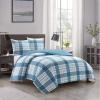 Dearfoams Super Soft 100% Cotton Comforter Set, Red Plaid, Full/Queen(Blue)