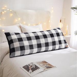 Dearfoams Navy and White Check Plaid Full Body Pillow,Royal Plush with Sherpa Reverse Fabric, 48″x20″ Long Pillow(White and Black)