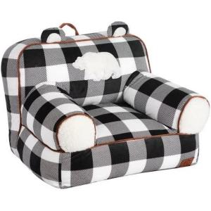Dearfoams Red and Black Buffalo Check Sherpa Plush Bean Bag Chair with Novelty Ears, Large(Black and White)
