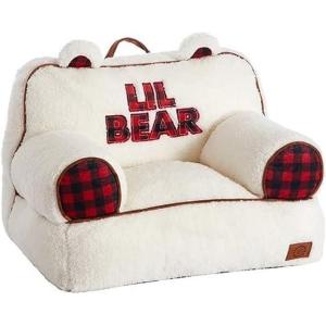 Dearfoams Red and Black Buffalo Check Sherpa Plush Bean Bag Chair with Novelty Ears, Large(White and Red)