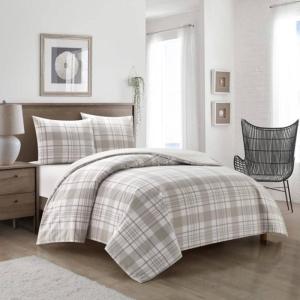 Dearfoams Super Soft 100% Cotton Comforter Set, Red Plaid, Full/Queen(Grey)
