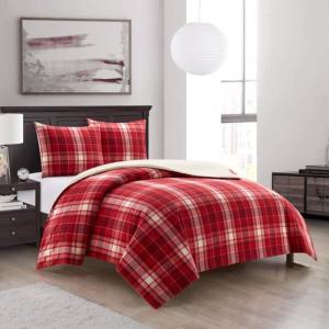 Dearfoams Super Soft 100% Cotton Comforter Set, Red Plaid, Full/Queen(Red)