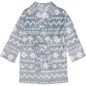 Dearfoams Womens Plush Bathrobe, Comfortable Lounge Wear for Adults(Grey Fair Isle Robe)