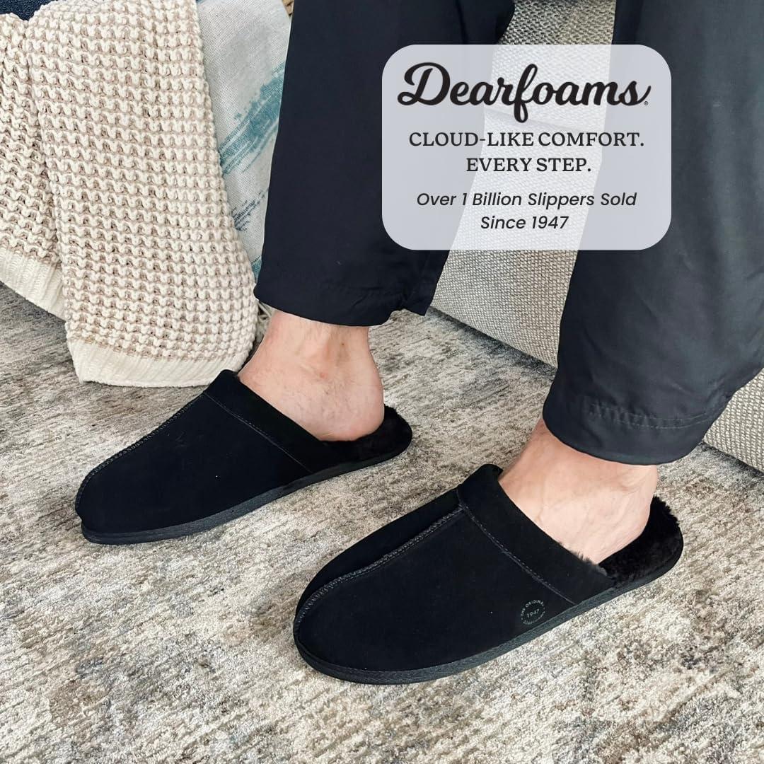 imageDearfoams Mens Bradford Genuine Suede House Shoe Scuff SlipperBlack 2