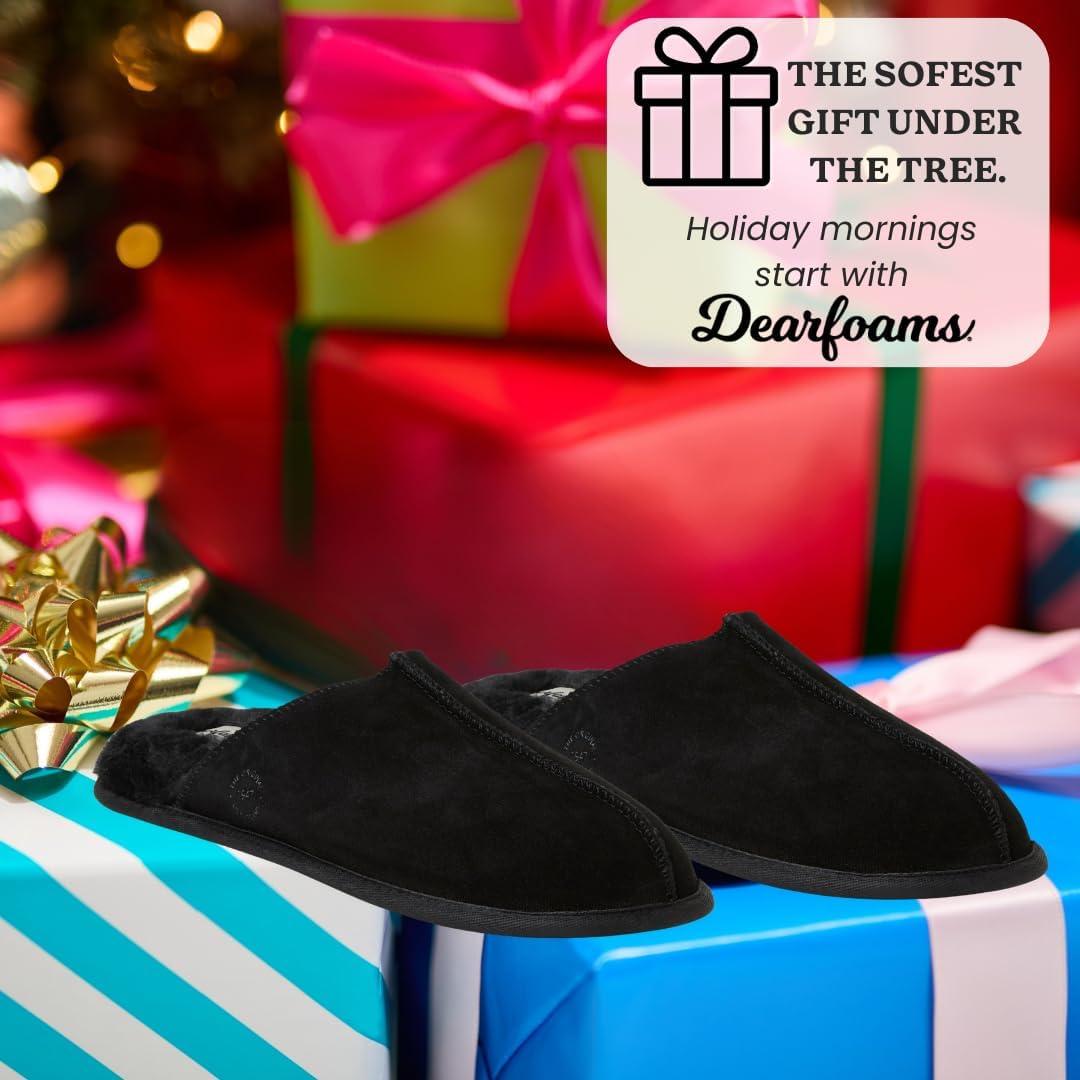 imageDearfoams Mens Bradford Genuine Suede House Shoe Scuff SlipperBlack