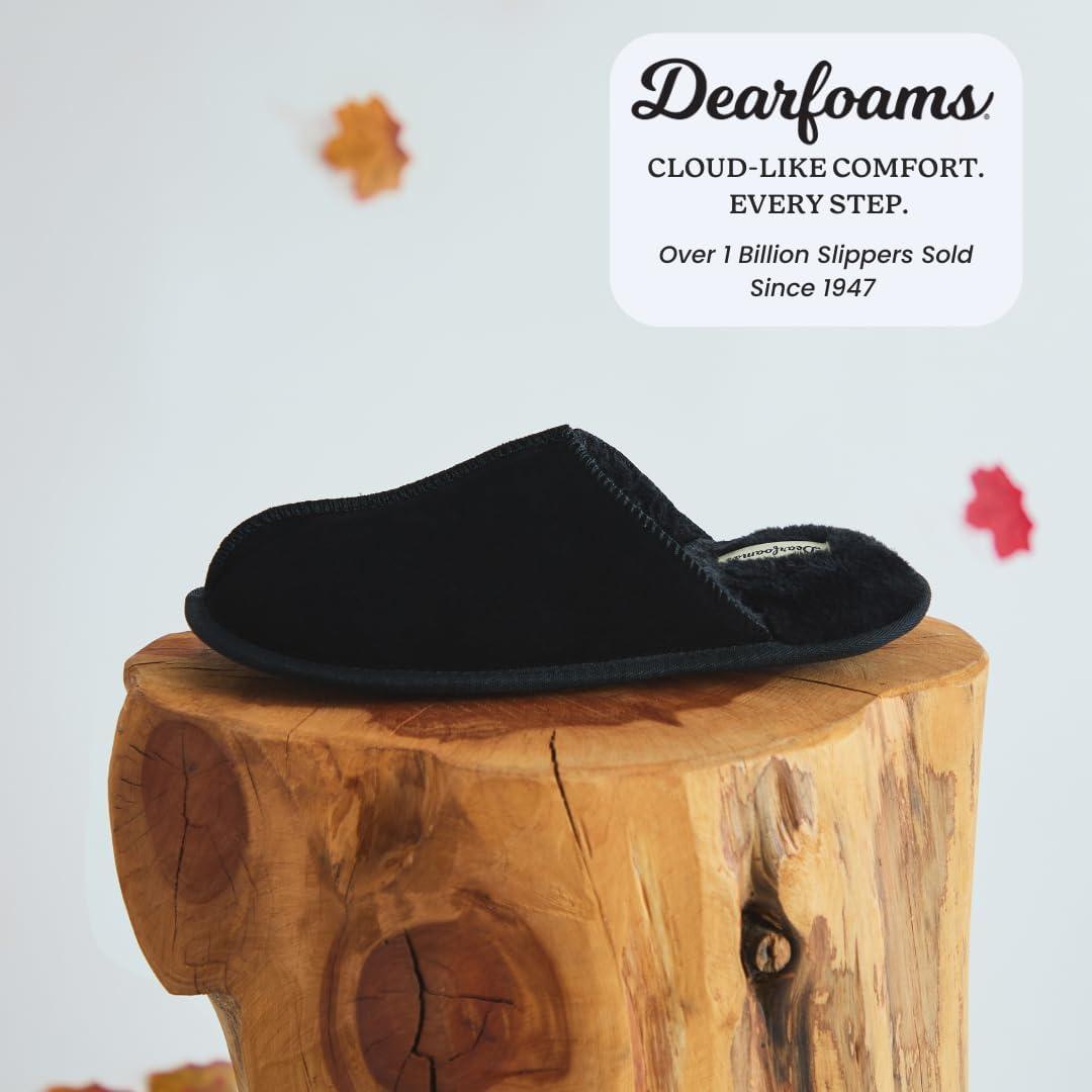 imageDearfoams Mens Bradford Genuine Suede House Shoe Scuff SlipperBlack