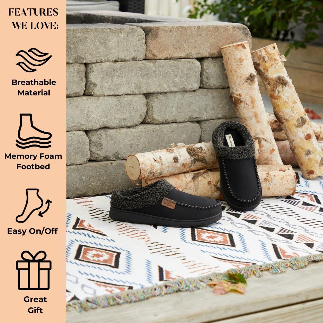 imageDearfoams Mens Brendan IndoorOutdoor Breathable Memory Foam Clog House Shoe with Wide Widths SlipperBlack