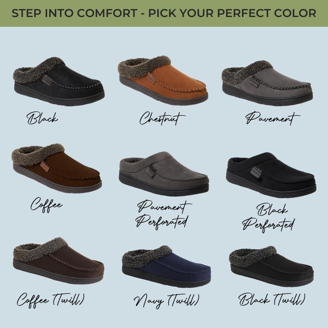 imageDearfoams Mens Brendan IndoorOutdoor Breathable Memory Foam Clog House Shoe with Wide Widths SlipperBlack