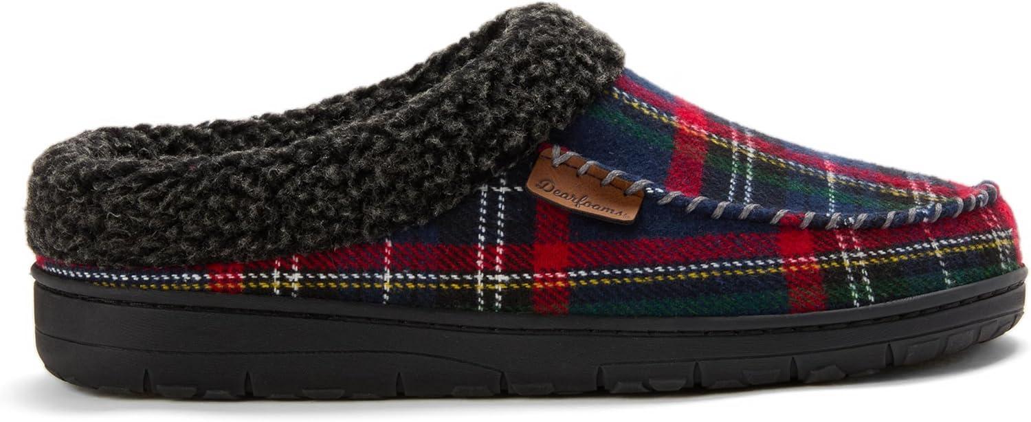imageDearfoams Mens Brendan IndoorOutdoor Breathable Memory Foam Clog House Shoe with Wide Widths SlipperBlue Plaid