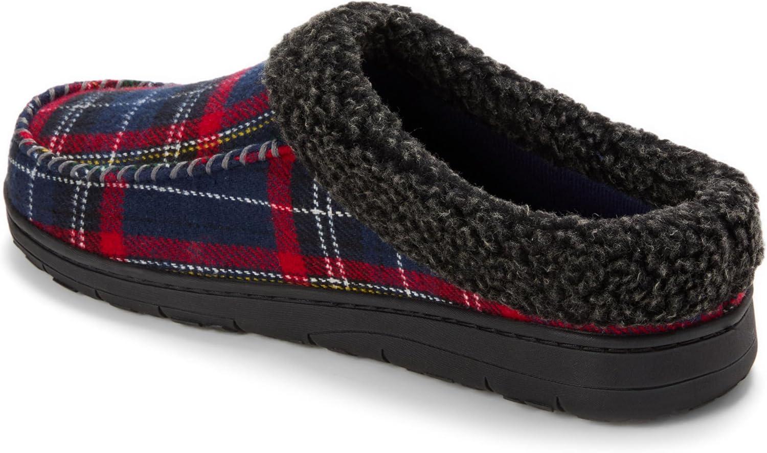 imageDearfoams Mens Brendan IndoorOutdoor Breathable Memory Foam Clog House Shoe with Wide Widths SlipperBlue Plaid