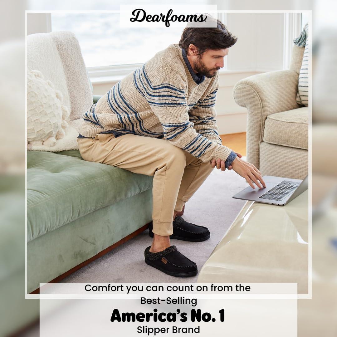 imageDearfoams Mens Brendan IndoorOutdoor Breathable Memory Foam Clog House Shoe with Wide Widths SlipperChestnut