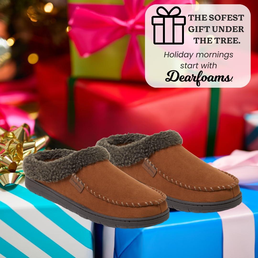 imageDearfoams Mens Brendan IndoorOutdoor Breathable Memory Foam Clog House Shoe with Wide Widths SlipperChestnut