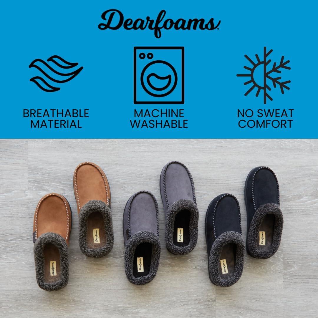 imageDearfoams Mens Brendan IndoorOutdoor Breathable Memory Foam Clog House Shoe with Wide Widths SlipperChestnut