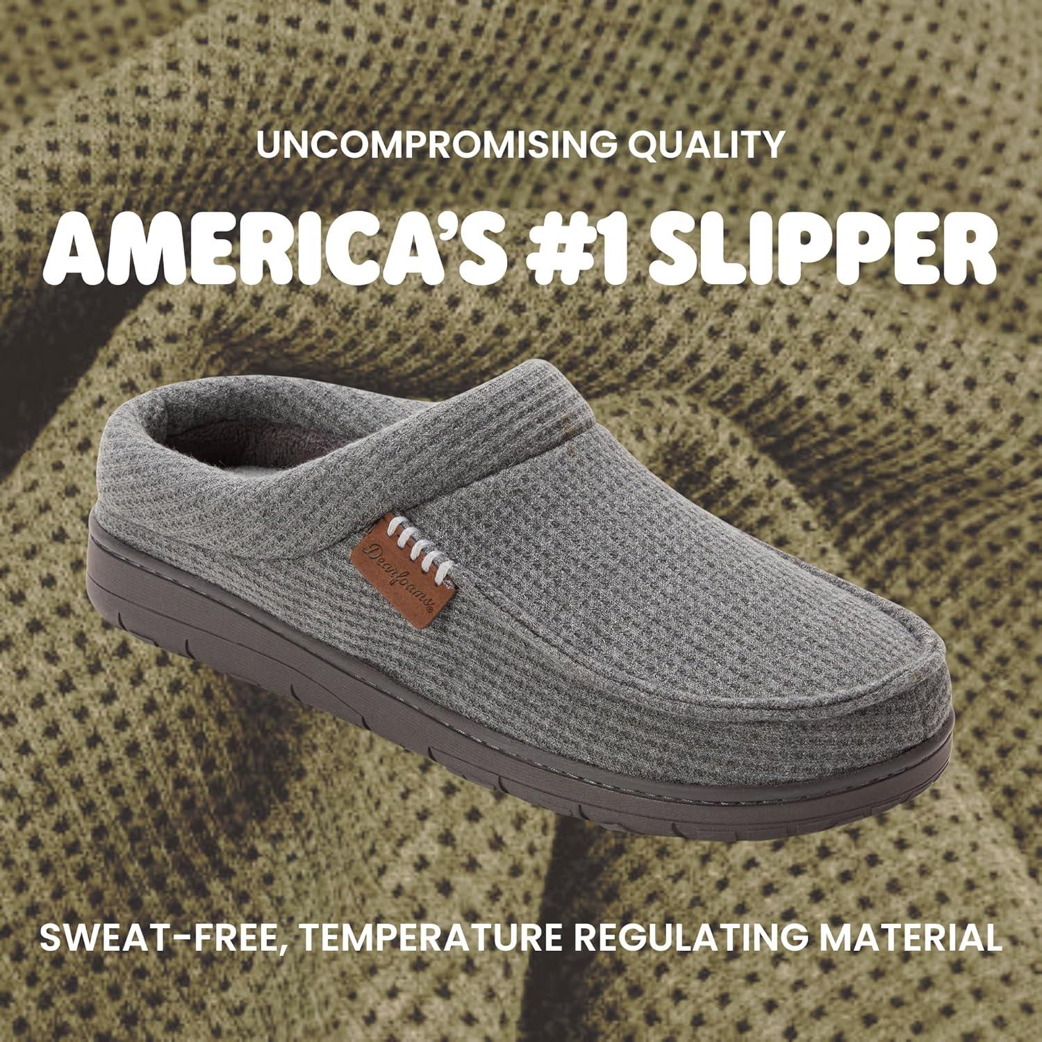 imageDearfoams Mens Brendan IndoorOutdoor Breathable Memory Foam Clog House Shoe with Wide Widths SlipperDark Grey Waffle Knit