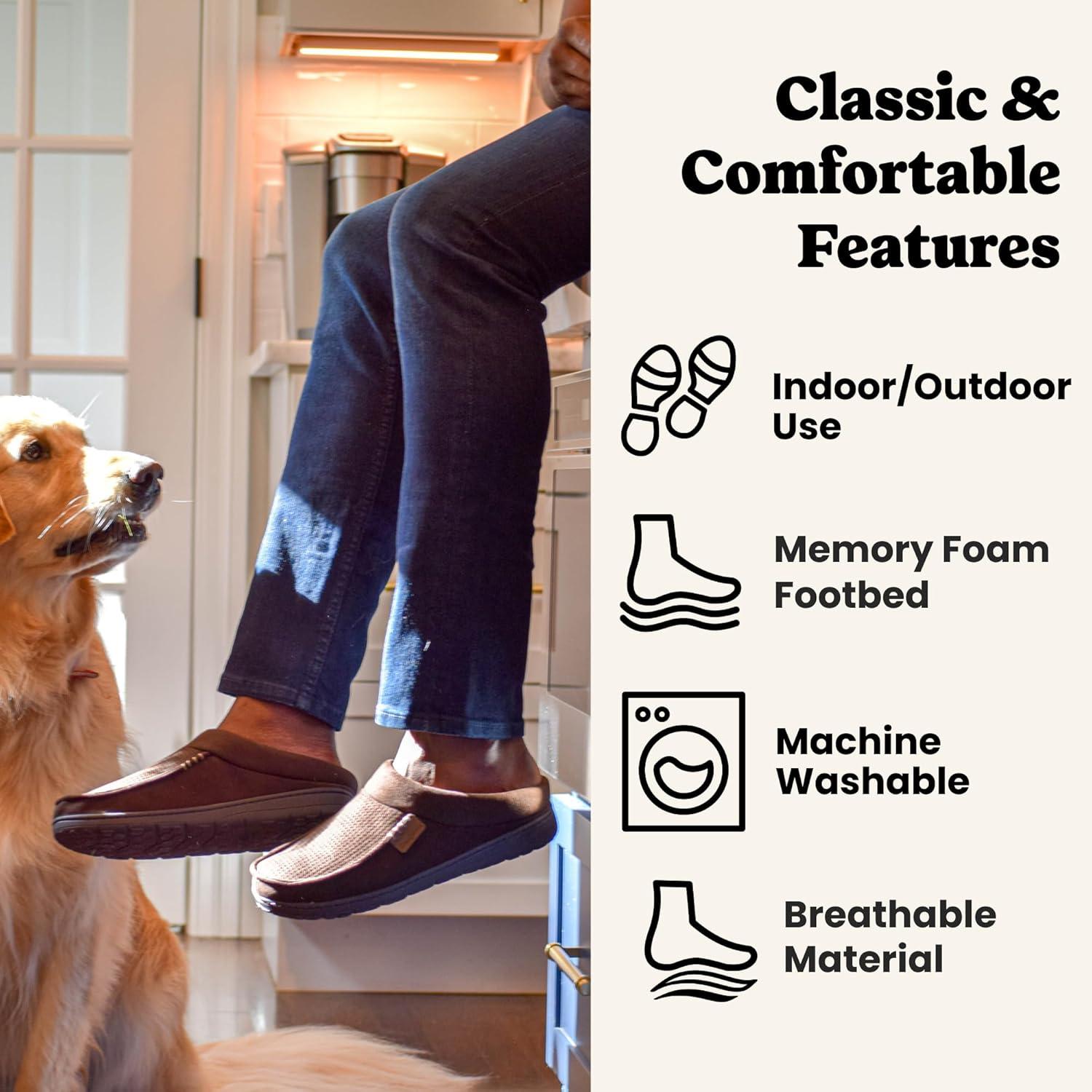 imageDearfoams Mens Brendan IndoorOutdoor Breathable Memory Foam Clog House Shoe with Wide Widths SlipperDark Grey Waffle Knit