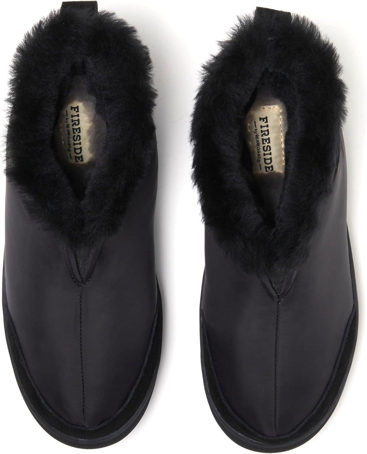 imageDearfoams Mens Fireside Nylon Australian Shearling Water Resistant Aprs Winter Warm Up Bootie Snow BootBlack