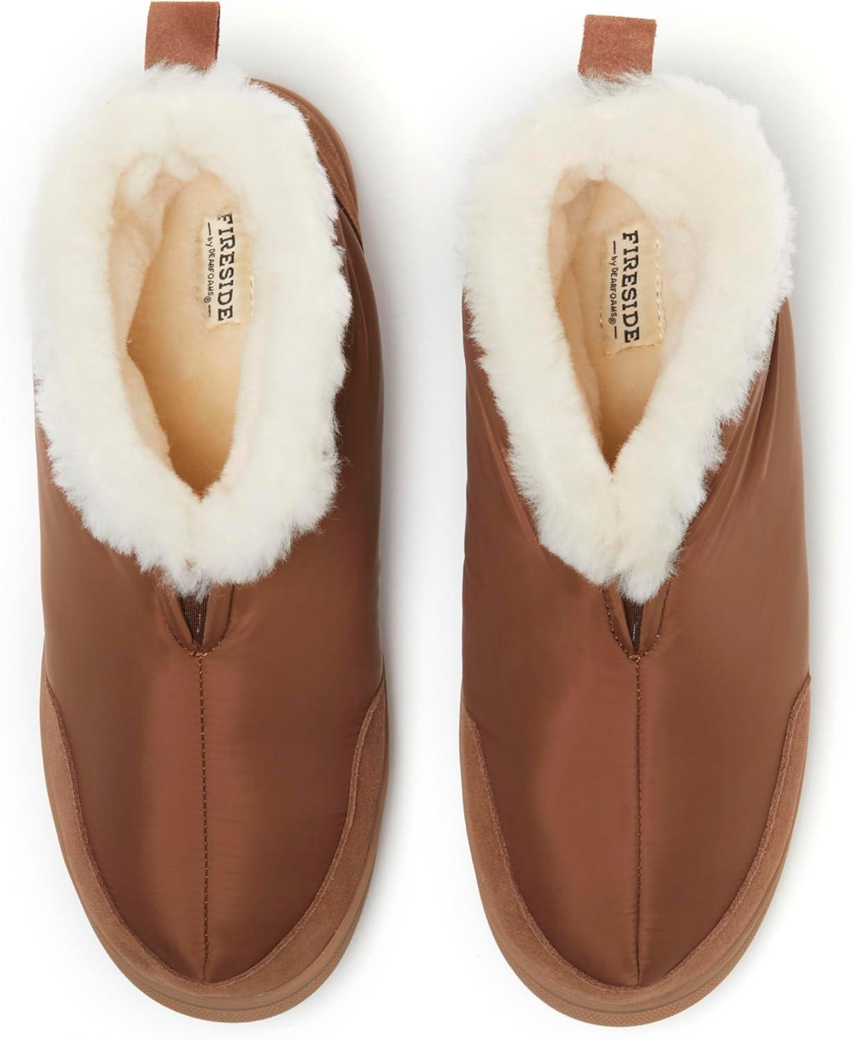 imageDearfoams Mens Fireside Nylon Australian Shearling Water Resistant Aprs Winter Warm Up Bootie Snow BootBrown