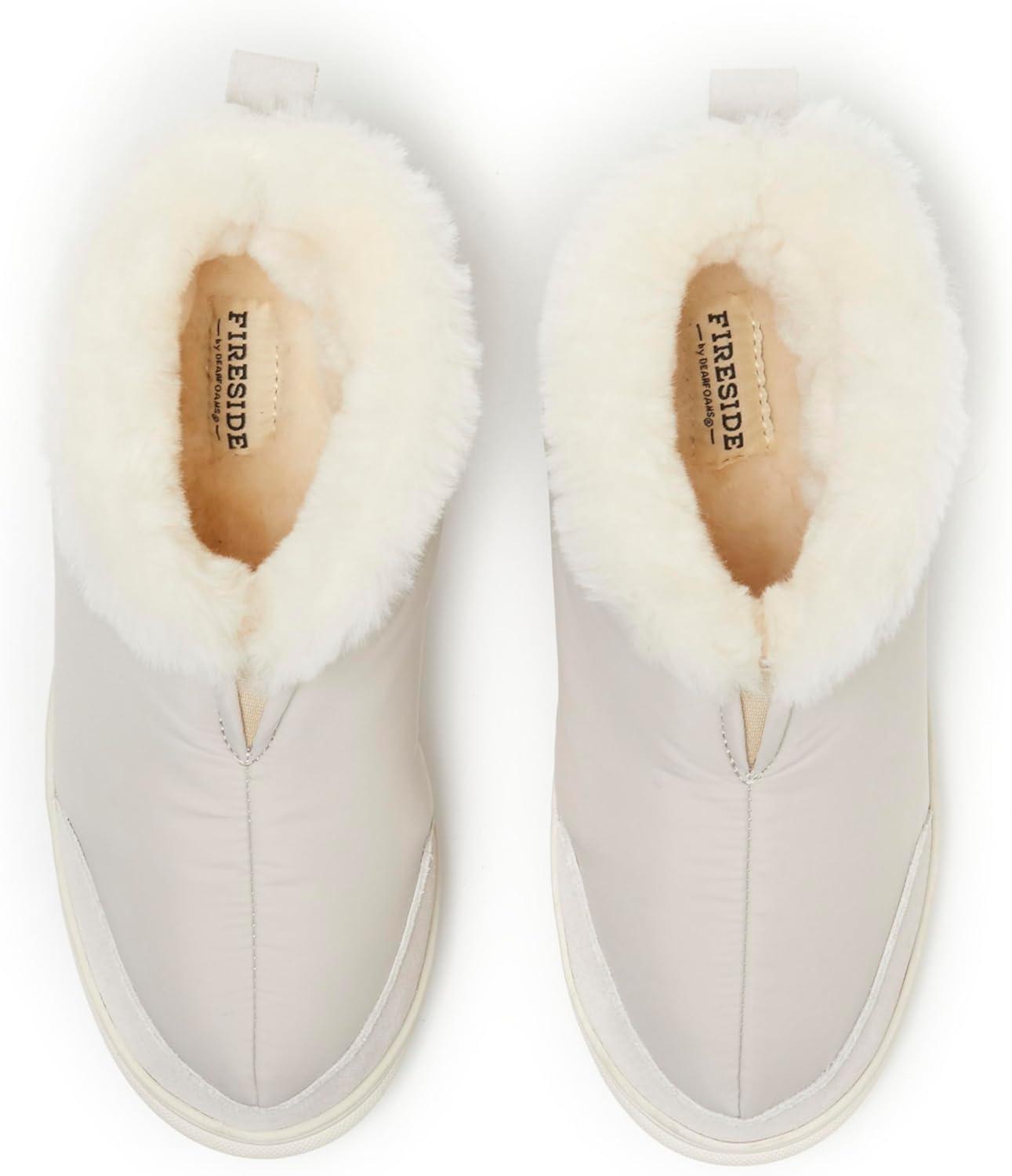 imageDearfoams Mens Fireside Nylon Australian Shearling Water Resistant Aprs Winter Warm Up Bootie Snow BootCream Linen