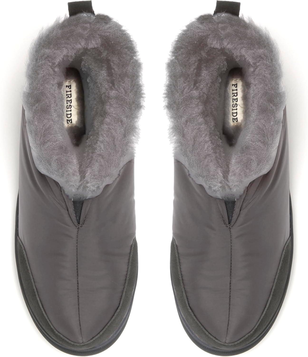 imageDearfoams Mens Fireside Nylon Australian Shearling Water Resistant Aprs Winter Warm Up Bootie Snow BootGrey Pavement