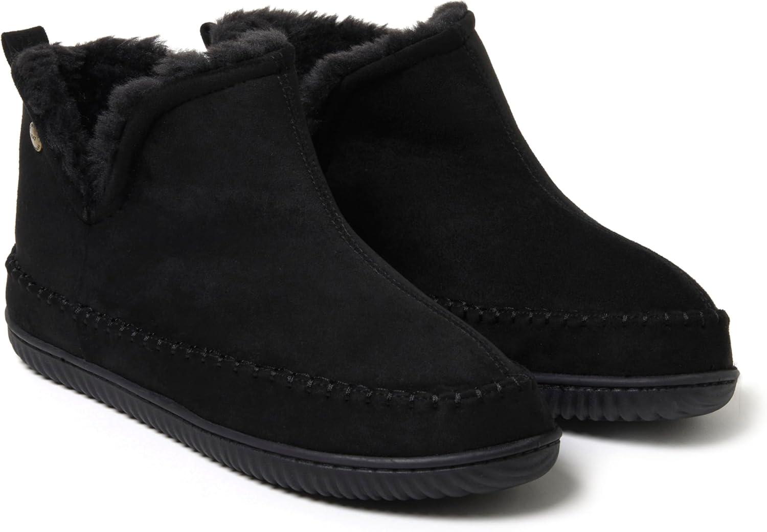 imageDearfoams Mens Memory Foam Indoor House Slippers Brixen Ankle Boot House Shoes Gifts for MenBlack
