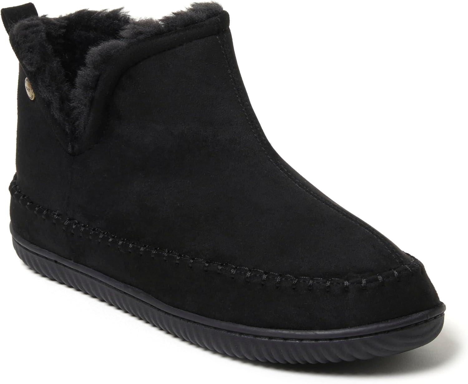 imageDearfoams Mens Memory Foam Indoor House Slippers Brixen Ankle Boot House Shoes Gifts for MenBlack