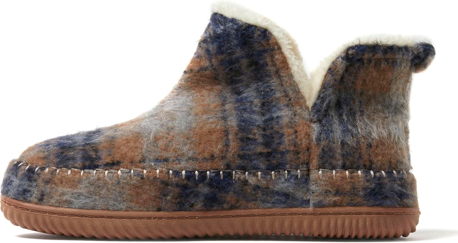imageDearfoams Mens Memory Foam Indoor House Slippers Brixen Ankle Boot House Shoes Gifts for MenBlue Plaid