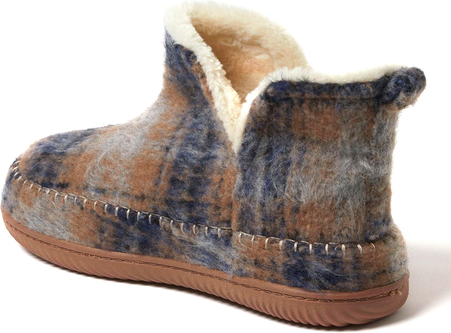 imageDearfoams Mens Memory Foam Indoor House Slippers Brixen Ankle Boot House Shoes Gifts for MenBlue Plaid