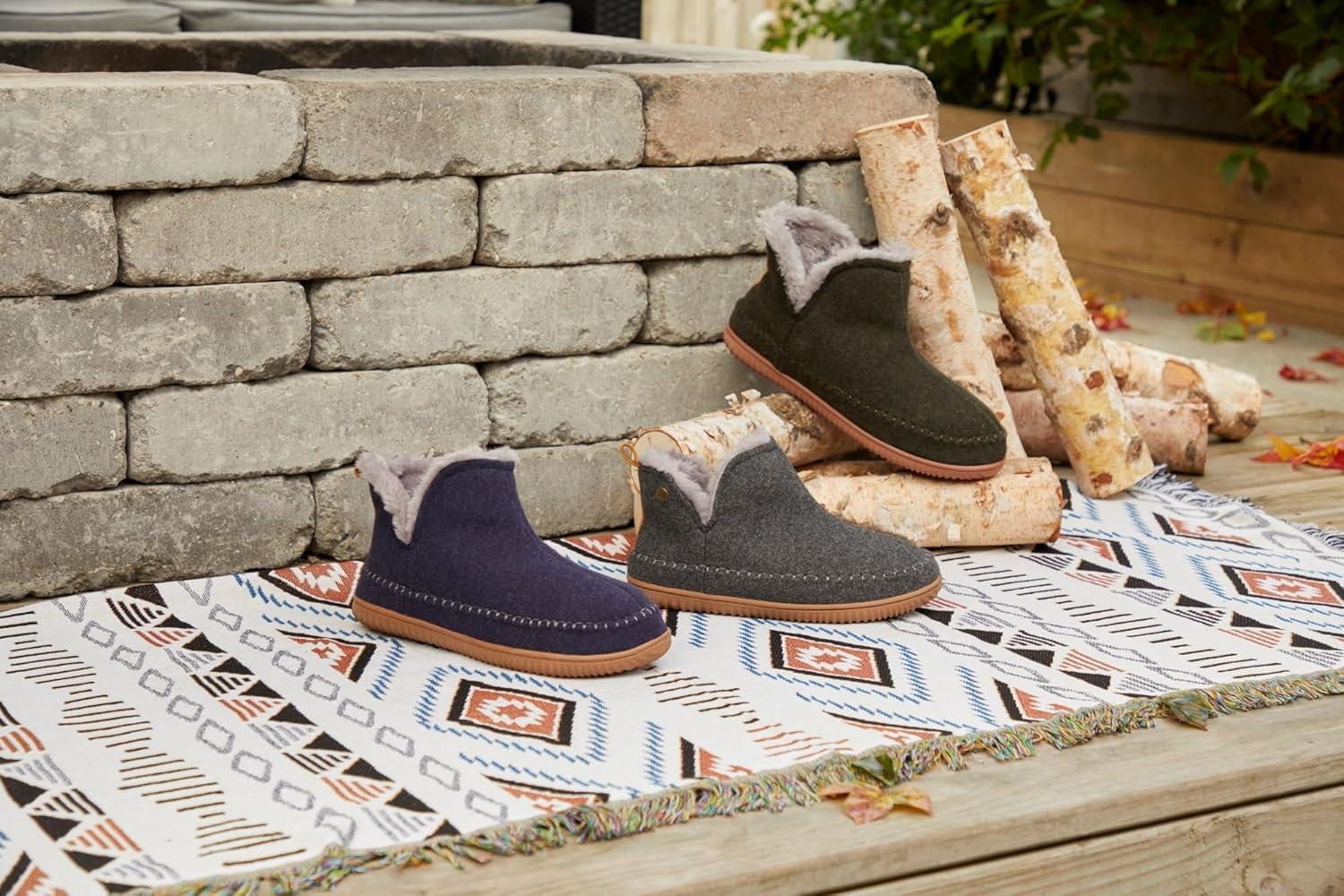 imageDearfoams Mens Memory Foam Indoor House Slippers Brixen Ankle Boot House Shoes Gifts for MenBrown Multi