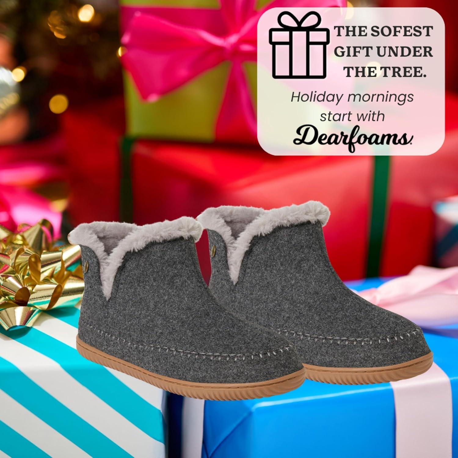 imageDearfoams Mens Memory Foam Indoor House Slippers Brixen Ankle Boot House Shoes Gifts for MenDark Heather Grey