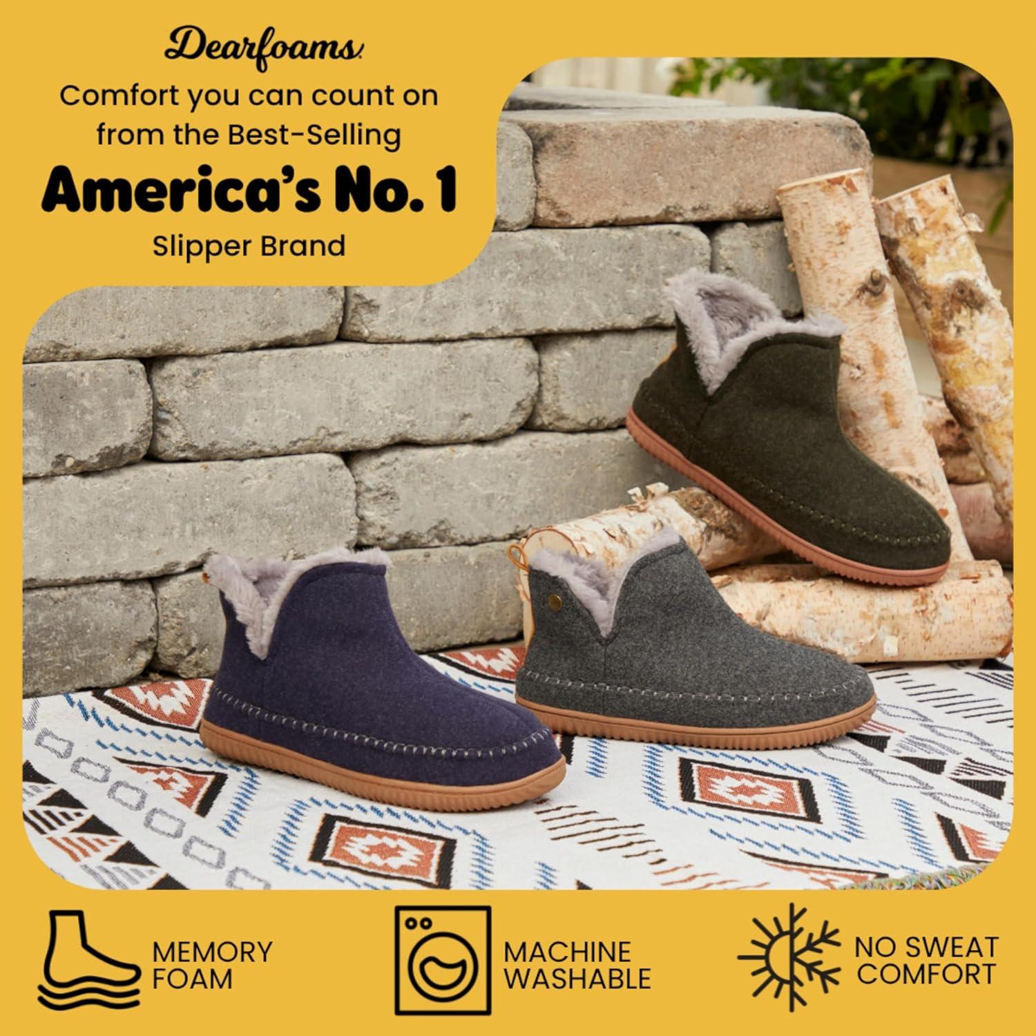 imageDearfoams Mens Memory Foam Indoor House Slippers Brixen Ankle Boot House Shoes Gifts for MenDark Heather Grey