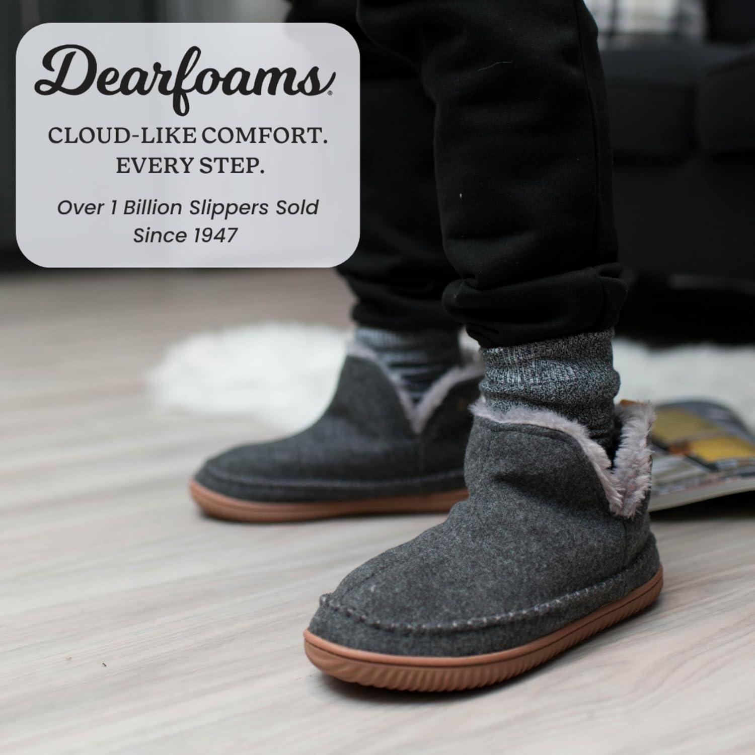 imageDearfoams Mens Memory Foam Indoor House Slippers Brixen Ankle Boot House Shoes Gifts for MenDark Heather Grey