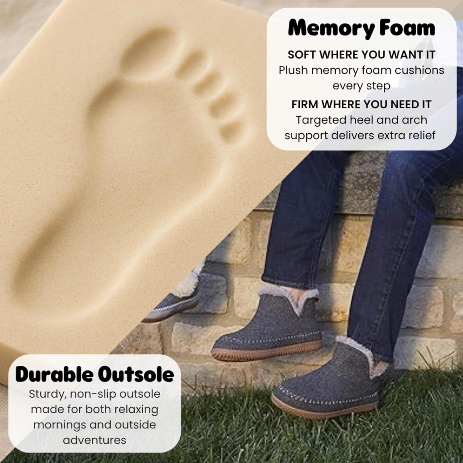 imageDearfoams Mens Memory Foam Indoor House Slippers Brixen Ankle Boot House Shoes Gifts for MenDark Heather Grey