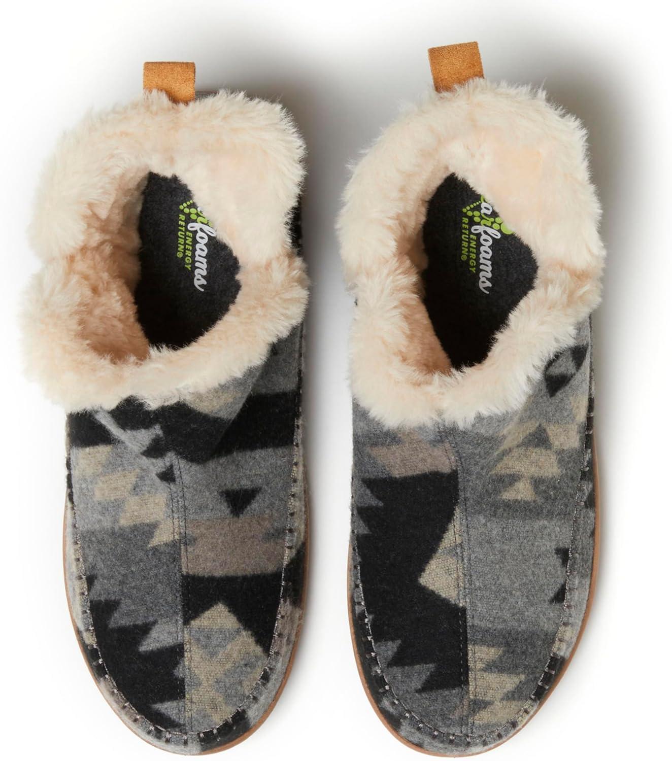 imageDearfoams Mens Memory Foam Indoor House Slippers Brixen Ankle Boot House Shoes Gifts for MenGrey Combo