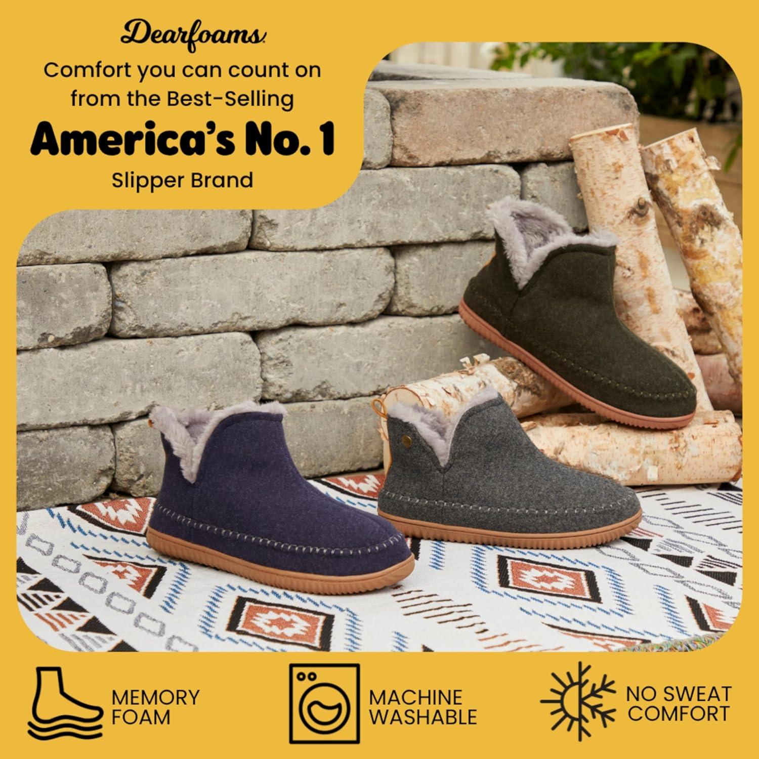 imageDearfoams Mens Memory Foam Indoor House Slippers Brixen Ankle Boot House Shoes Gifts for MenNavy Heather