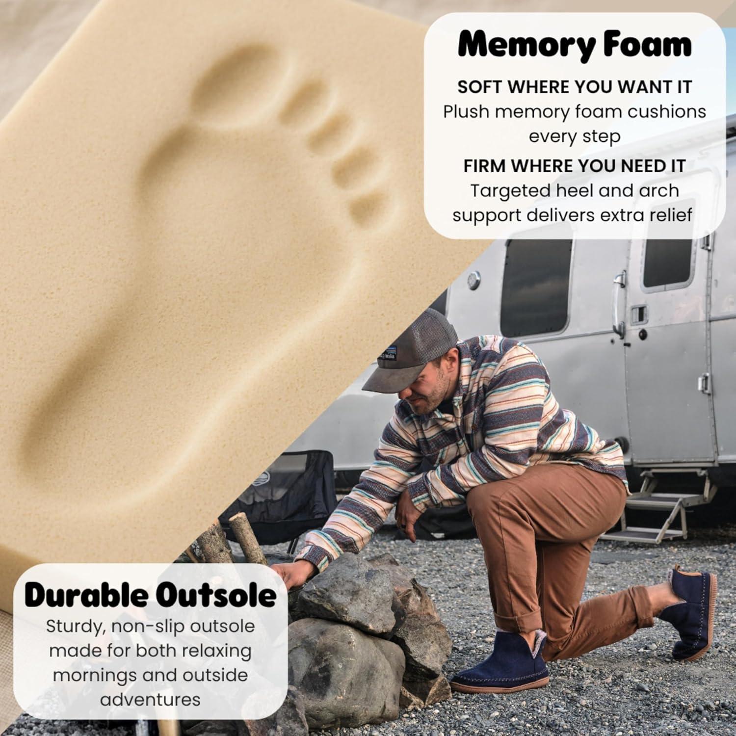 imageDearfoams Mens Memory Foam Indoor House Slippers Brixen Ankle Boot House Shoes Gifts for MenNavy Heather