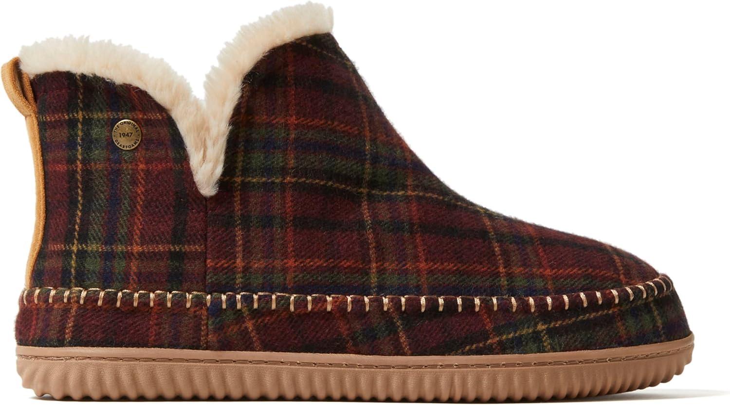 imageDearfoams Mens Memory Foam Indoor House Slippers Brixen Ankle Boot House Shoes Gifts for MenRed Plaid