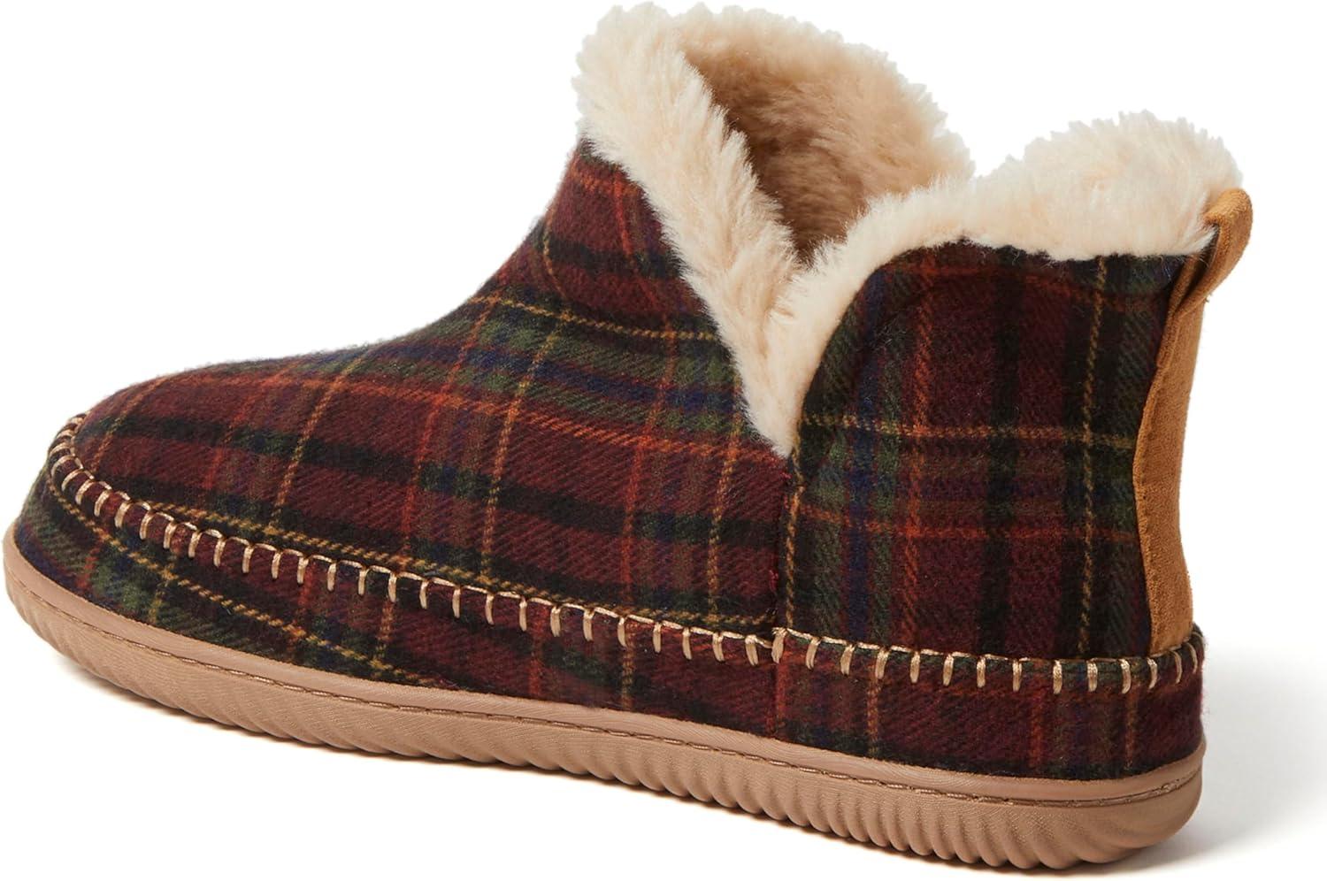 imageDearfoams Mens Memory Foam Indoor House Slippers Brixen Ankle Boot House Shoes Gifts for MenRed Plaid