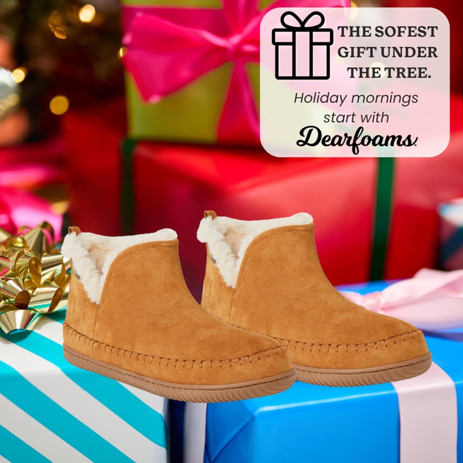 imageDearfoams Mens Memory Foam Indoor House Slippers Brixen Ankle Boot House Shoes Gifts for MenWhiskey